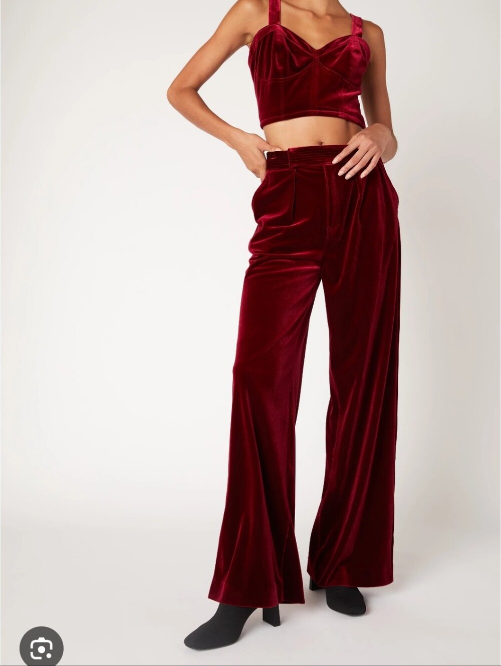 Blank Nyc Sneak Peak Velvet Wide-Leg Pants in Deep Burgundy Pants Size Small